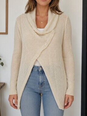 Vero Moda Cream Knit Wrap Cardigan Sweater | Shawl Collar | Button Front |
